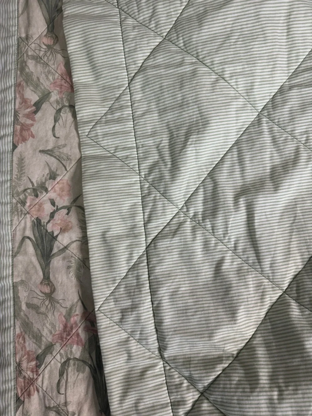 Floral Printed Quilted Throw‎ - Pink and Green